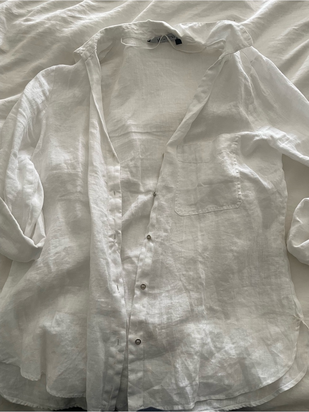 ZARA women’s White Linen Button-Down Shirt